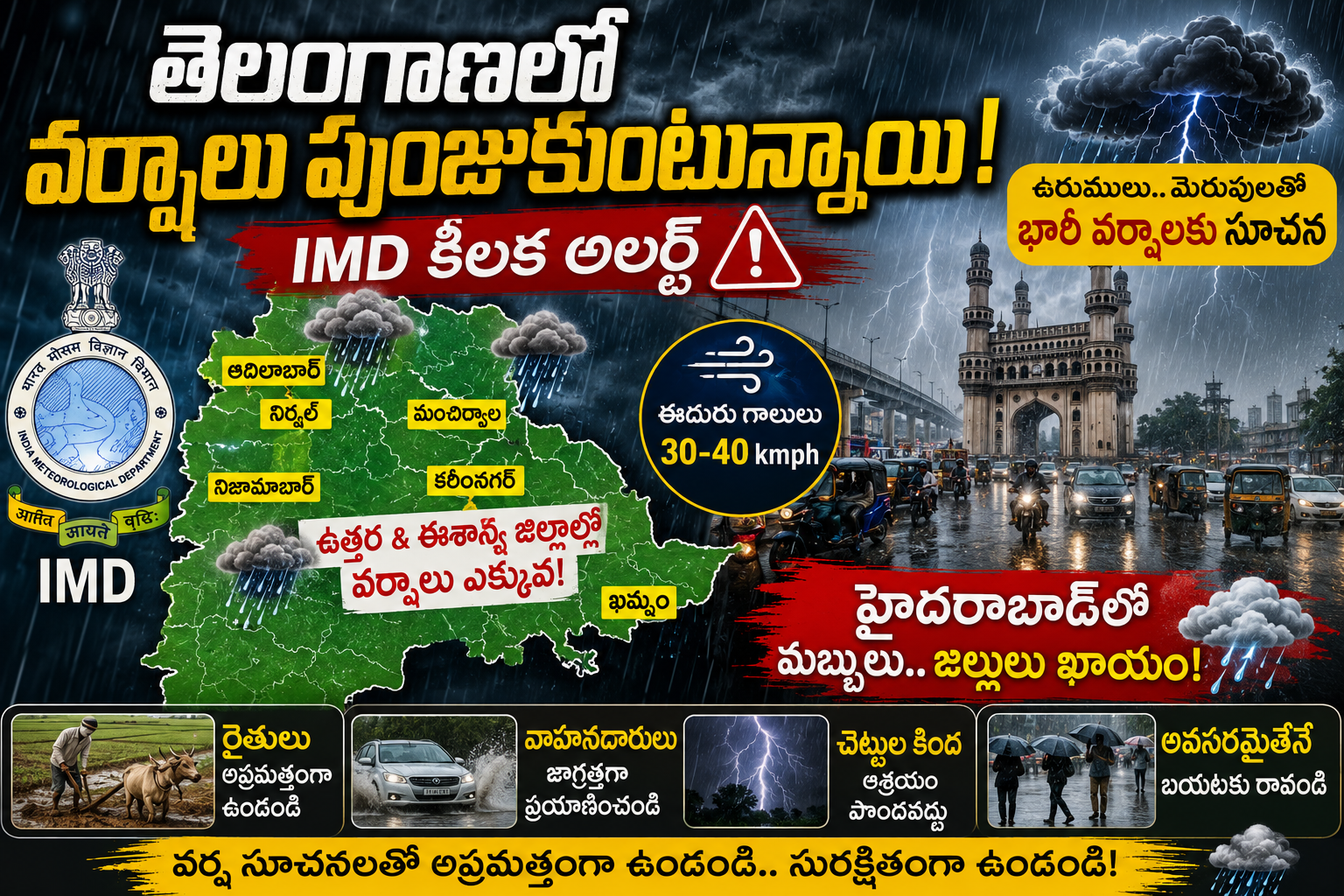 తెలంగాణలో పుంజుకోనున్న నైరుతి రుతుపవనాలు: రాగల రోజుల్లో వర్షాలు విస్తరించే అవకాశం!